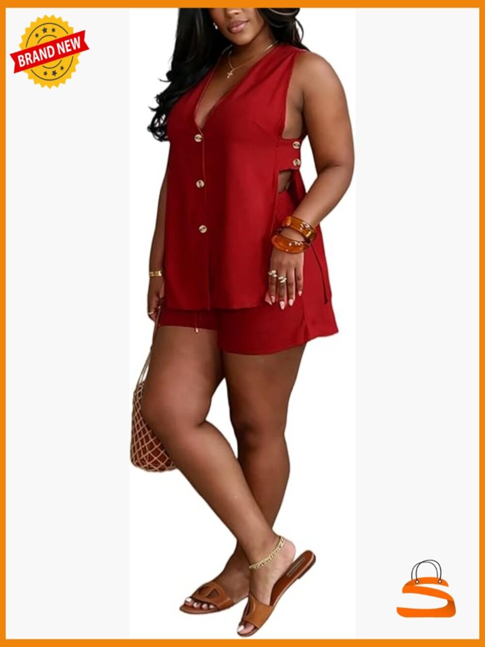 2 Piece Shorts Set Sleeveless Vest Top High Waisted Shorts with Pockets